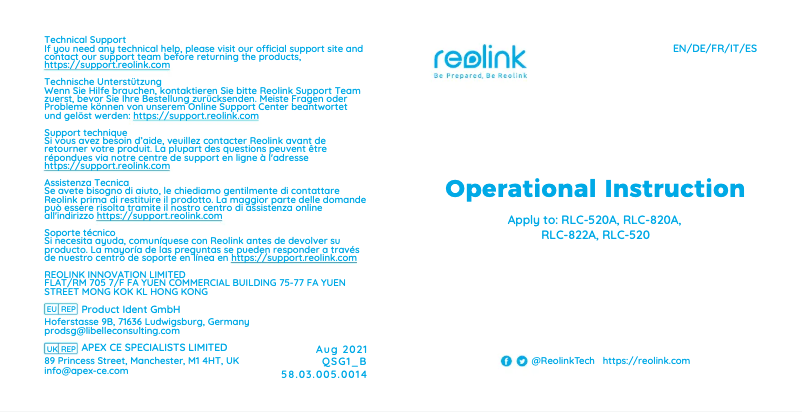 Página nº 1 - Guía de inicio rápido Reolink RLC-820A