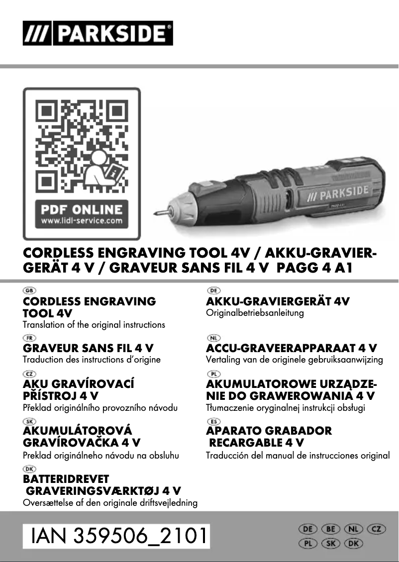 Página 1 del manual Manual de usuario Parkside PAGG 4 A1