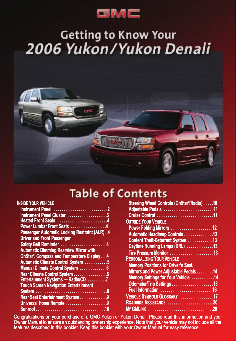 Página nº 1 - Guía de inicio rápido GMC Yukon XL (2006)