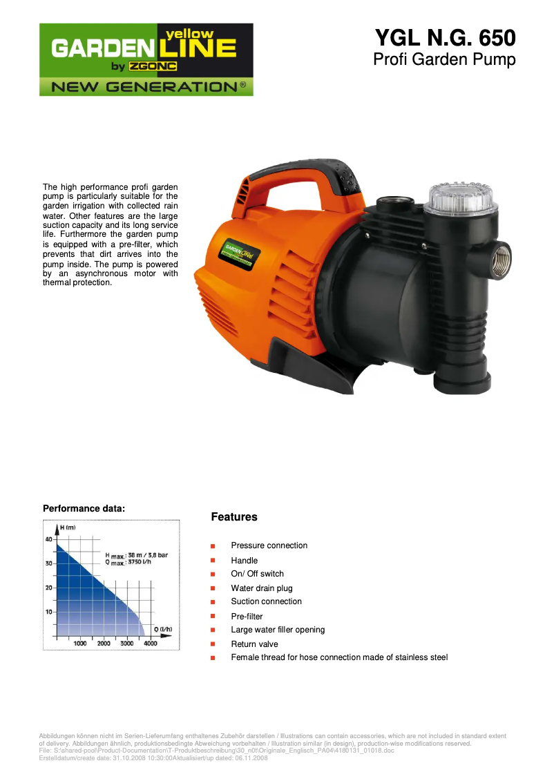 Imagen de la primera página del manual del dispositivo YGL N.G. 650
