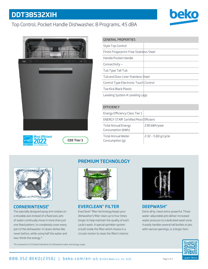 Página 1 del manual Ficha técnica Beko DDT38532XIH