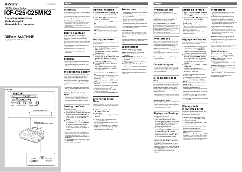 Imagen de la primera página del manual del dispositivo ICF-C25