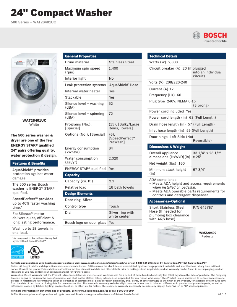 Imagen de la primera página del manual del dispositivo WAT28401U