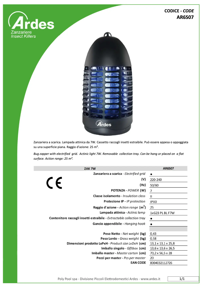 Página 1 del manual Ficha técnica Ardes AR6S07