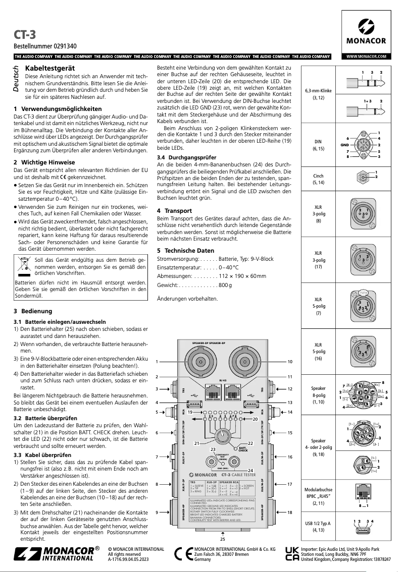 Página nº 1 - Manual de usuario Monacor CT-3