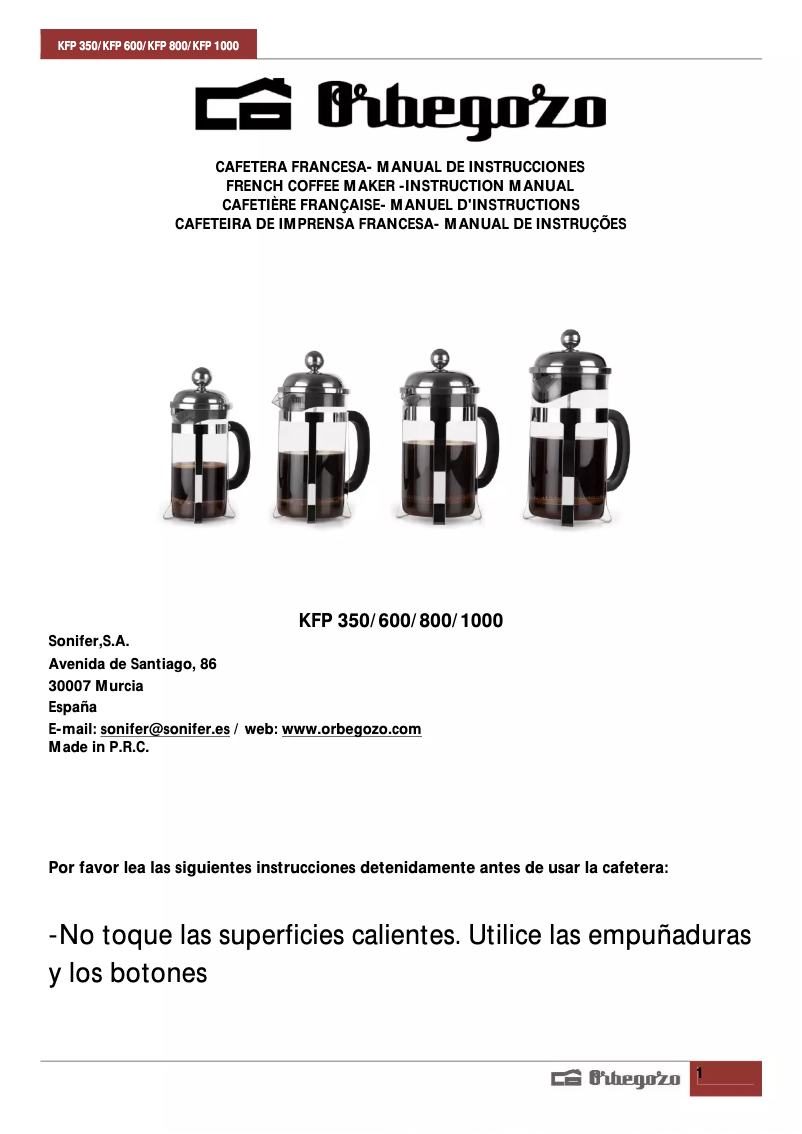 Imagen de la primera página del manual del dispositivo KFP 800