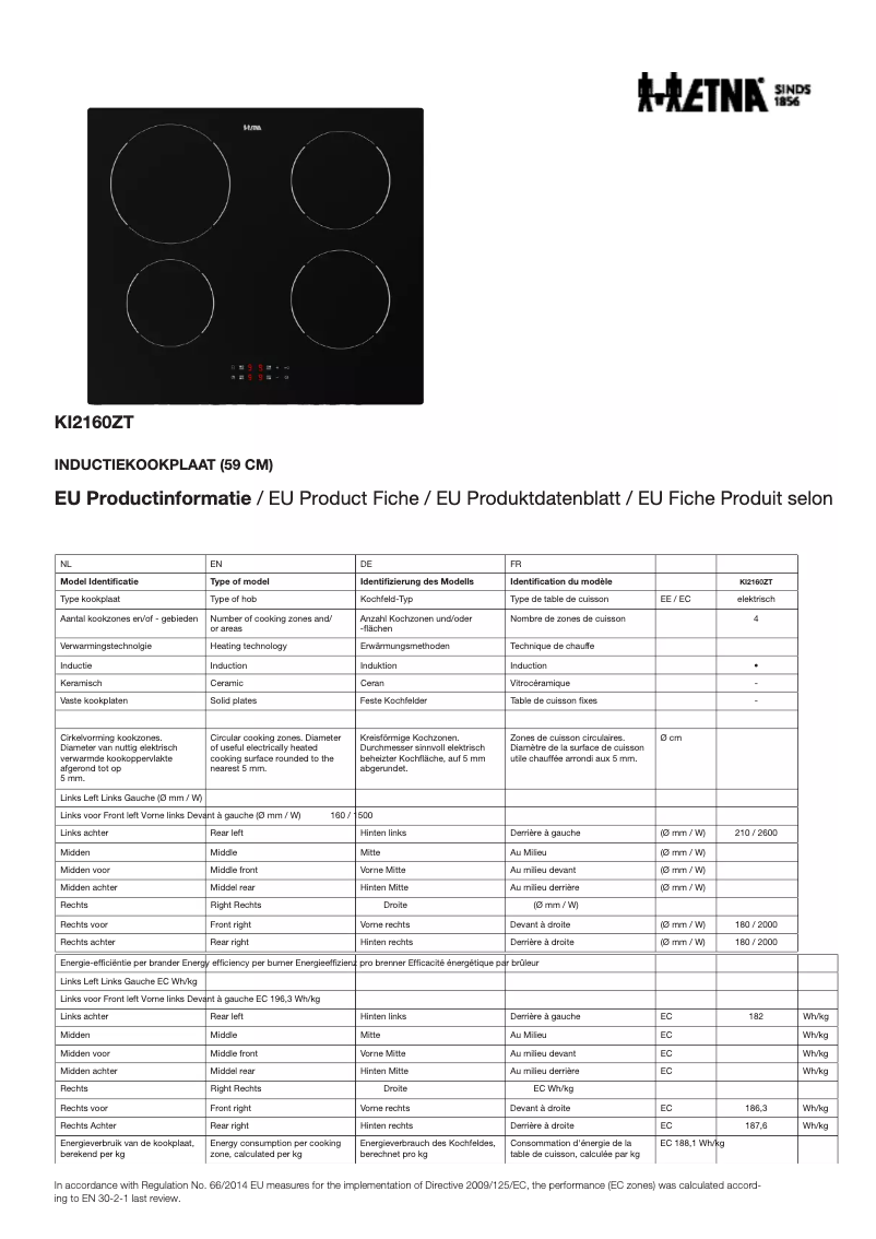 Página 1 del manual Ficha técnica Etna KI2160ZT