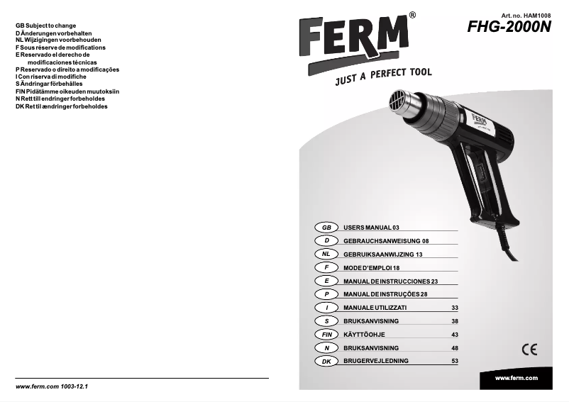 Página 1 del manual Manual de usuario Ferm HAM1008