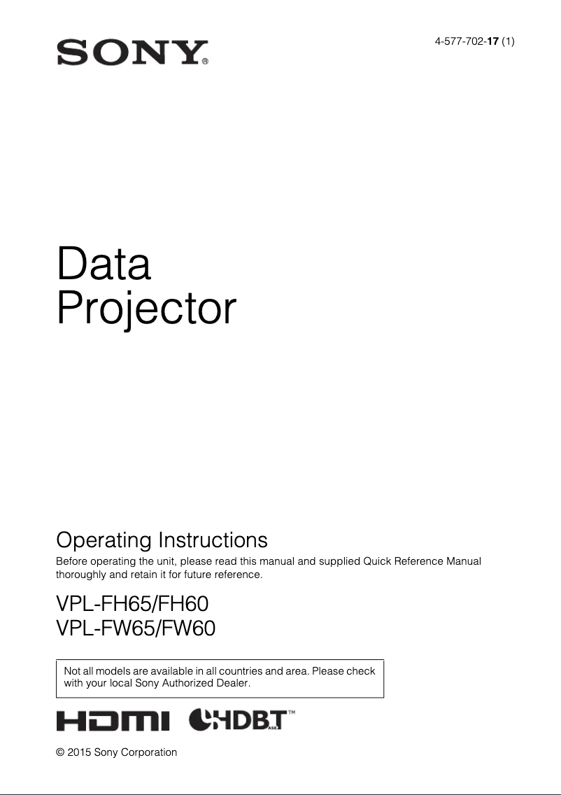 Imagen de la primera página del manual del dispositivo VPL-FH65