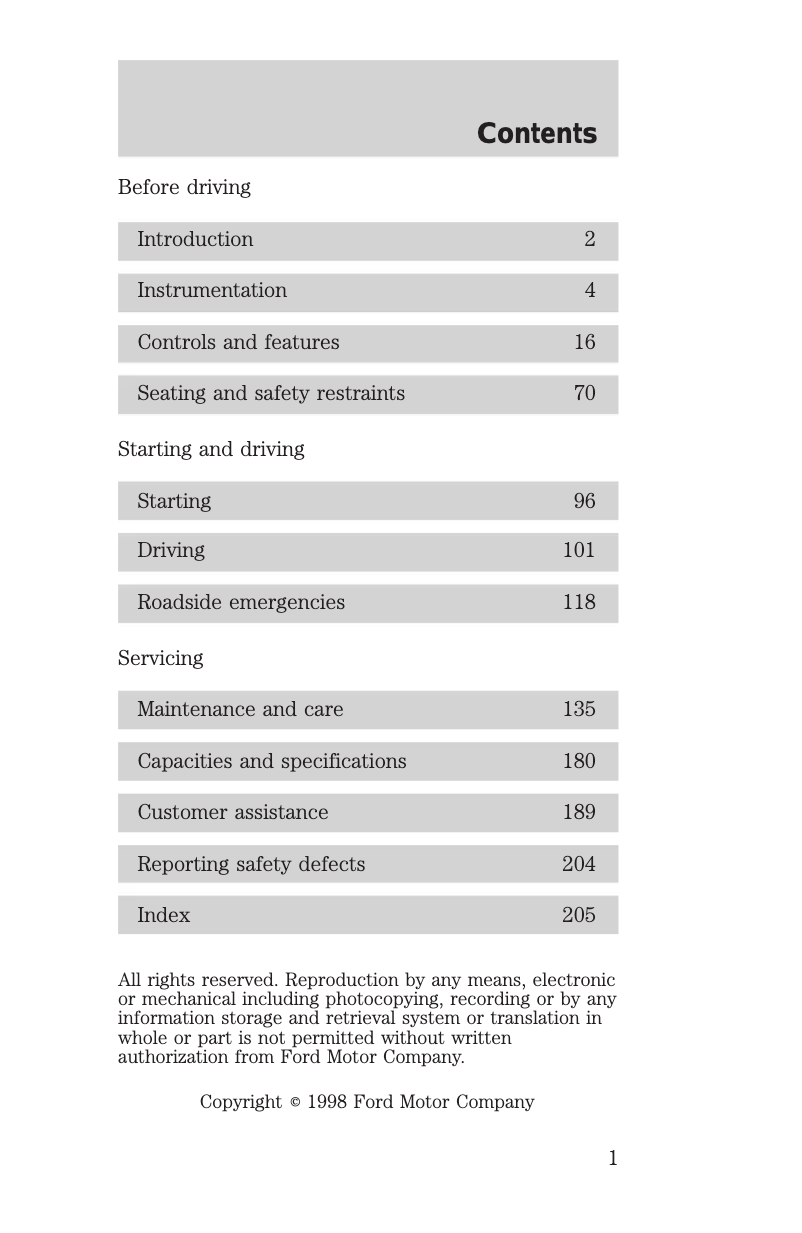Página 1 del manual Manual de usuario Mercury Sable (1999)