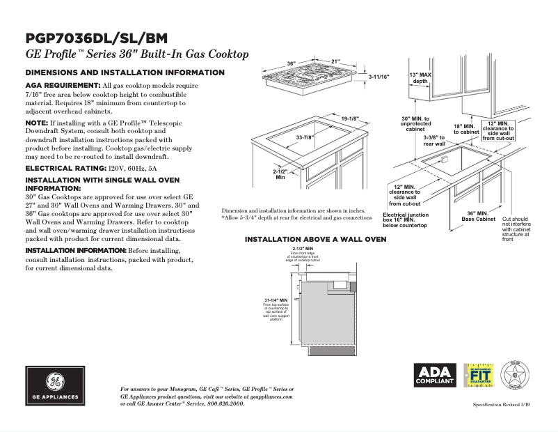 Página 1 del manual Ficha técnica GE Profile PGP7036BMTS