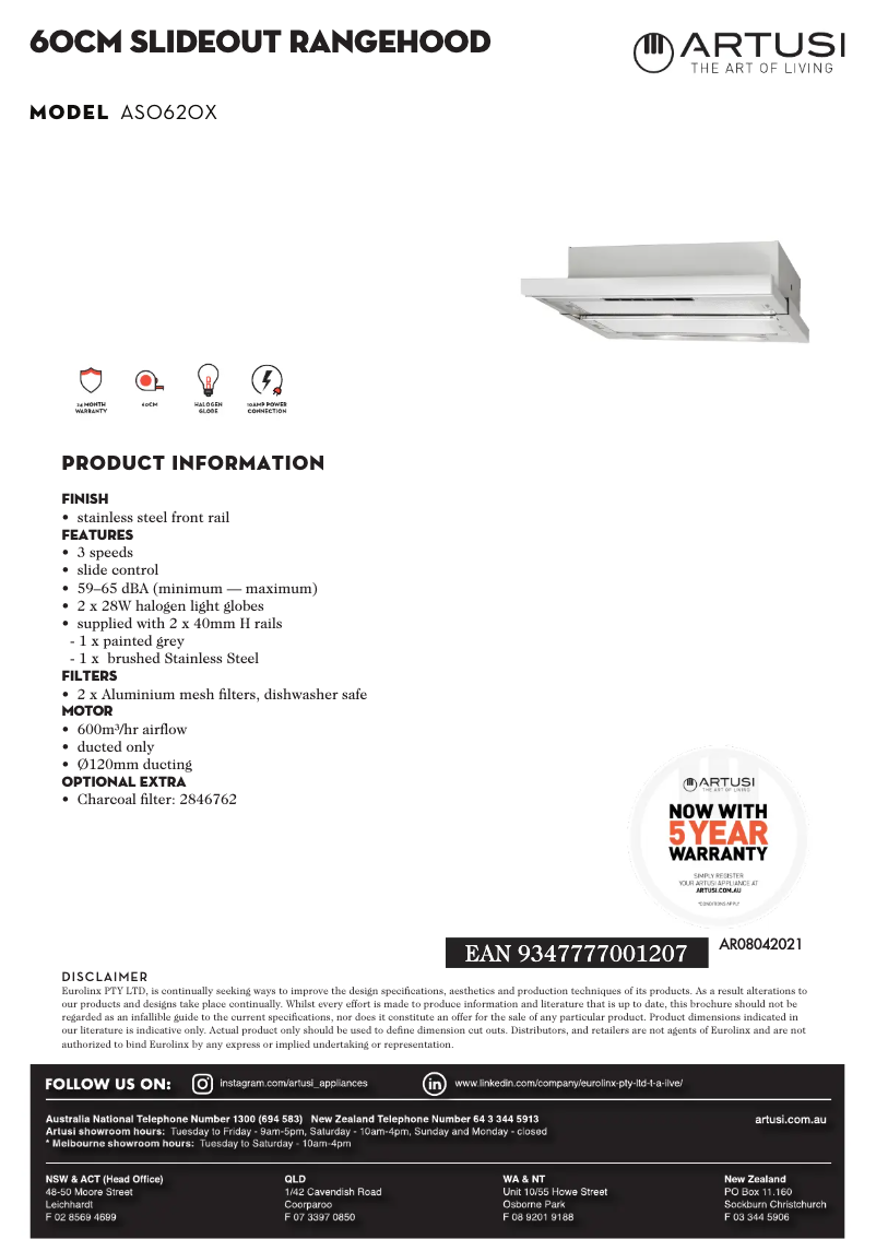 Página 1 del manual Ficha técnica Artusi ASO620X