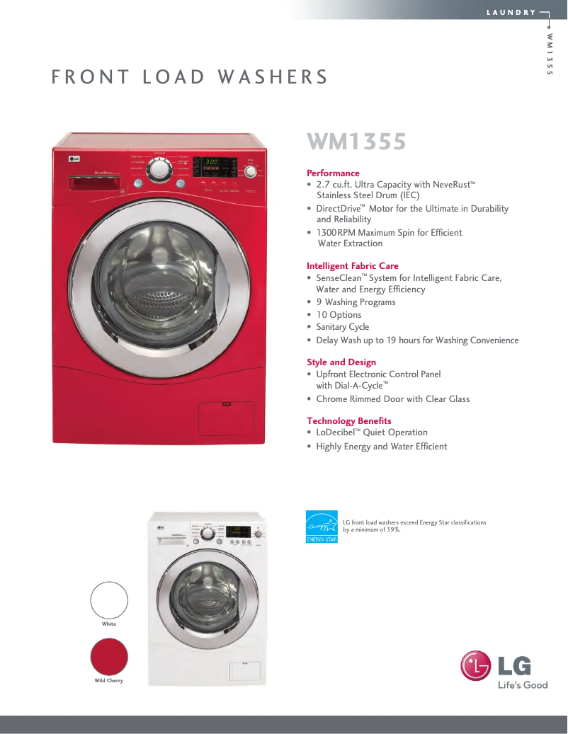 Página 1 del manual Ficha técnica LG WM1355HR