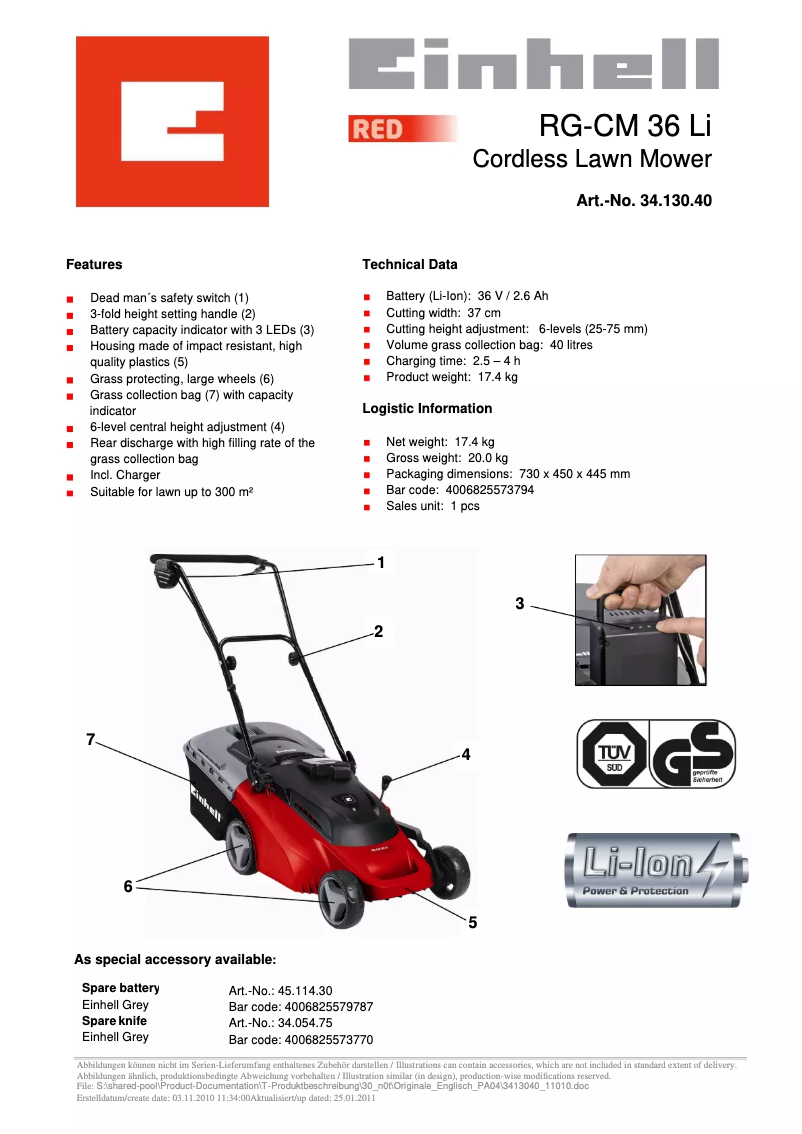 Imagen de la primera página del manual del dispositivo RG-CM 36 Li