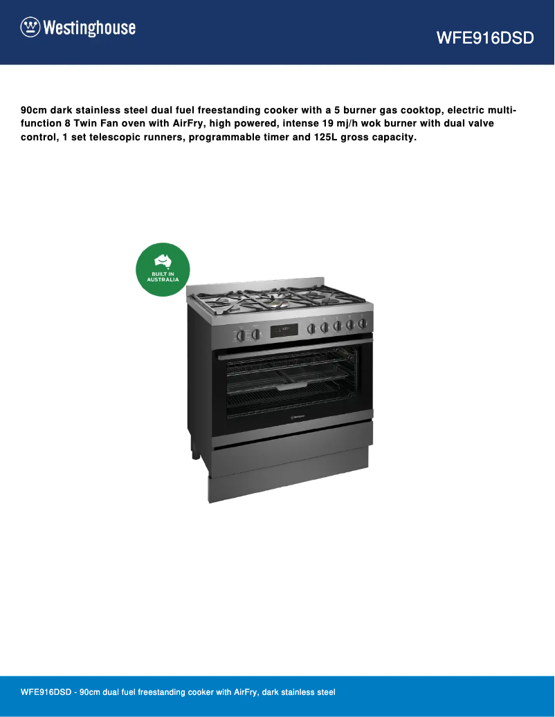 Página 1 del manual Ficha técnica Westinghouse WFE916DSD