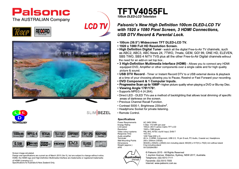 Imagen de la primera página del manual del dispositivo TFTV4055FL