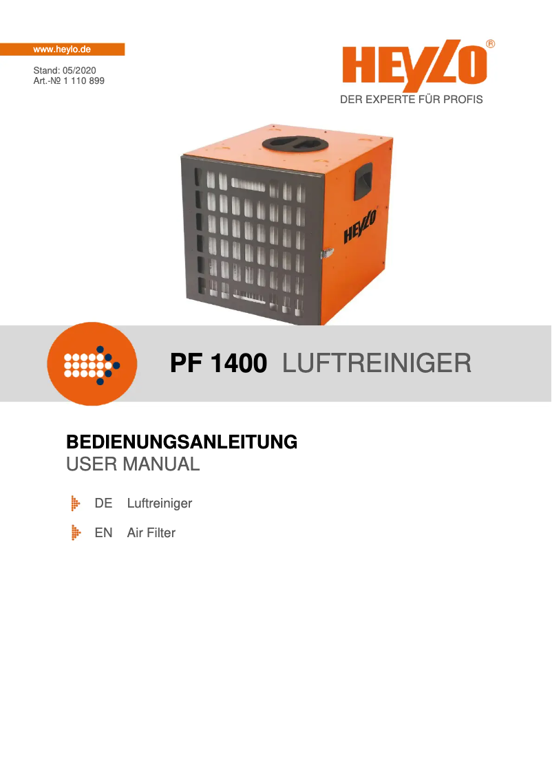 Imagen de la primera página del manual del dispositivo PF 1400