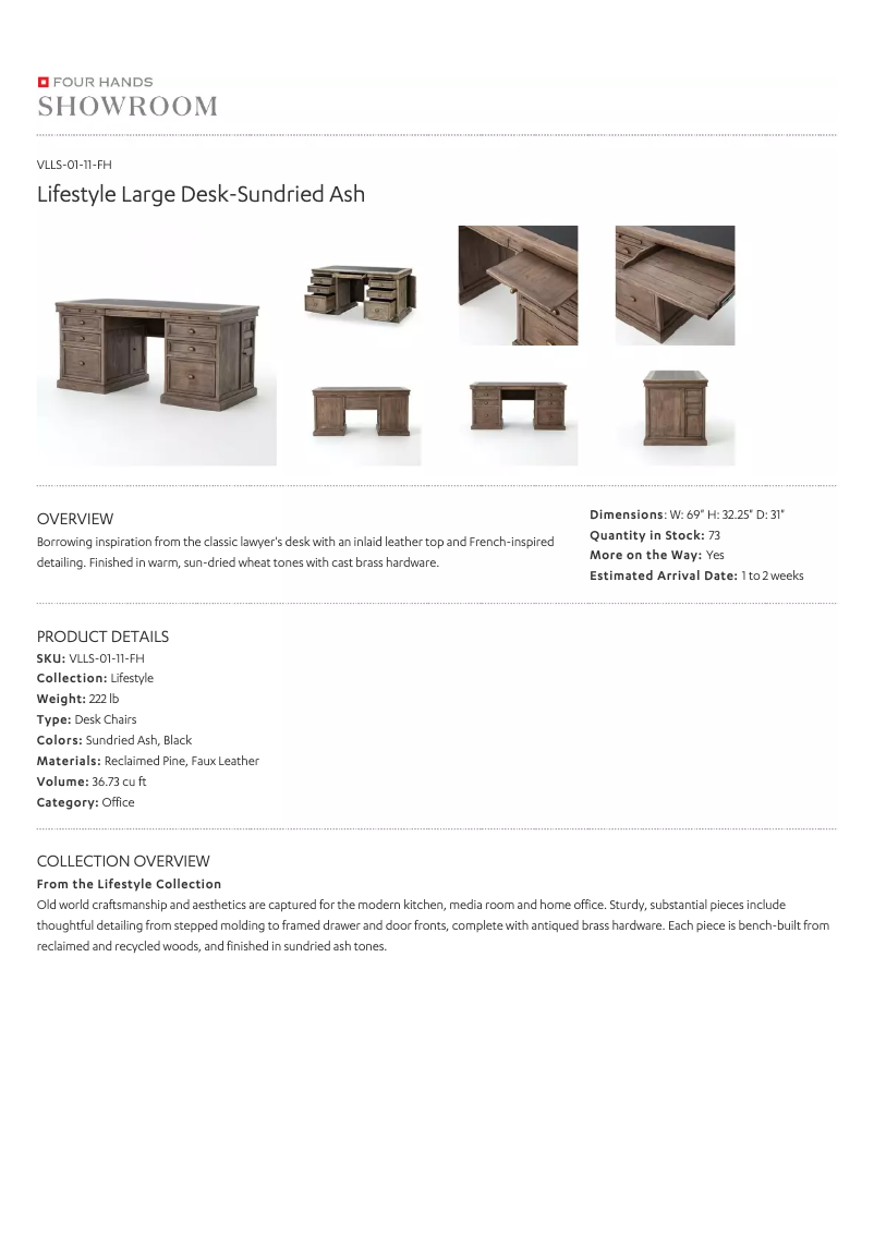 Página 1 del manual Manual de usuario Four Hands Lifestyle VLLS-01-11-FH