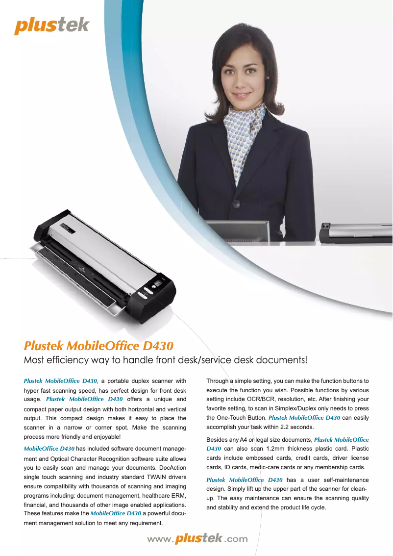 Página nº 1 - Folleto Plustek MobileOffice D430
