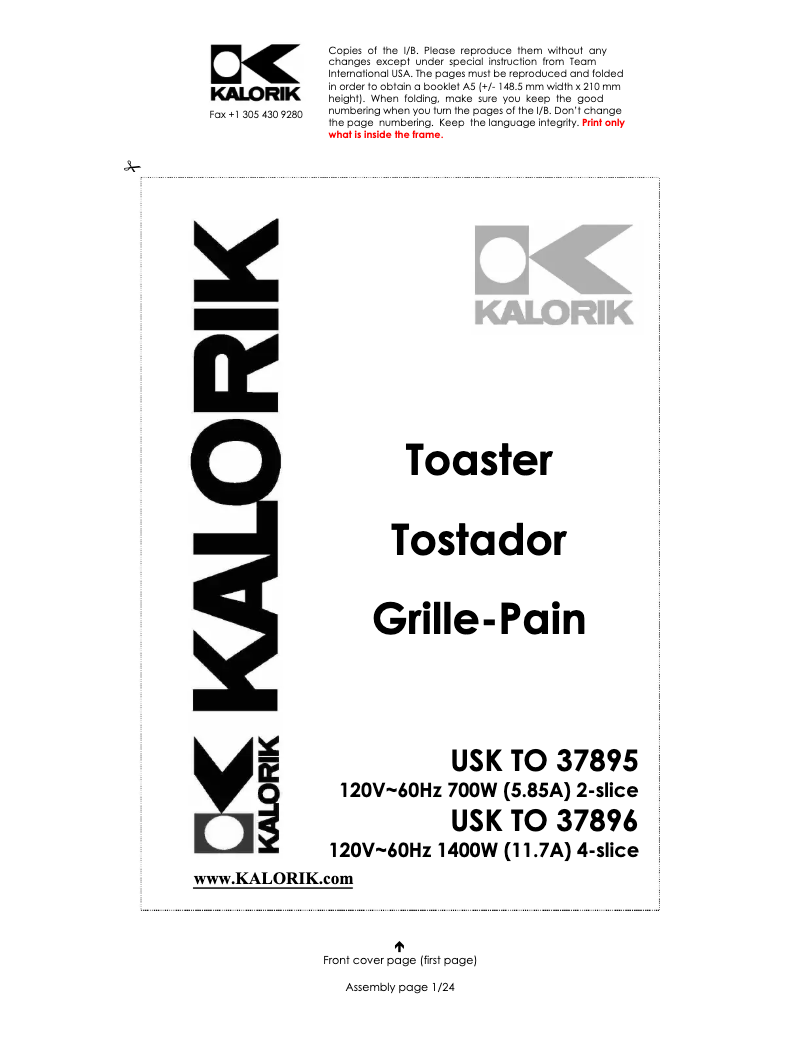 Página nº 1 - Manual de usuario Kalorik TO-37896