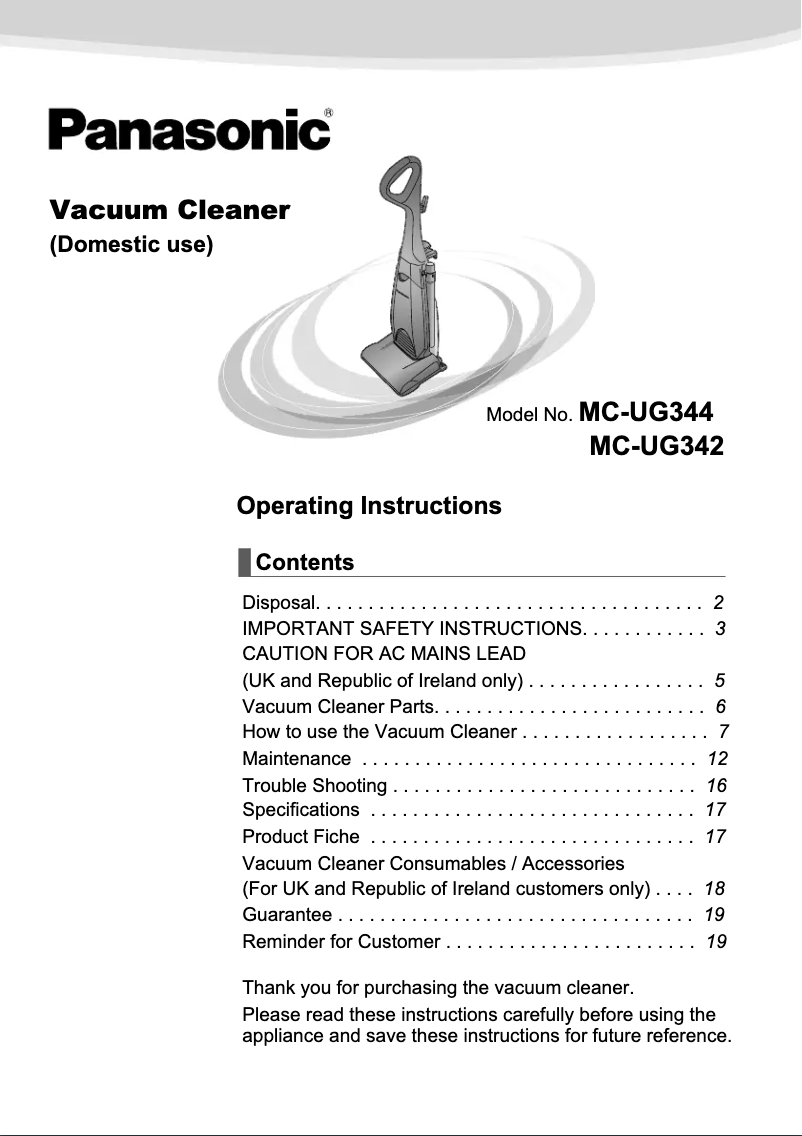 Página 1 del manual Manual de usuario Panasonic MC-UG344