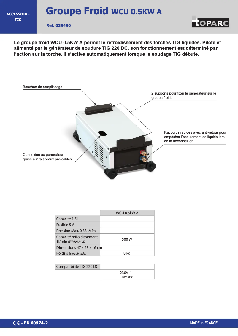 Página 1 del manual Ficha técnica GYS WCU 0.5KW A