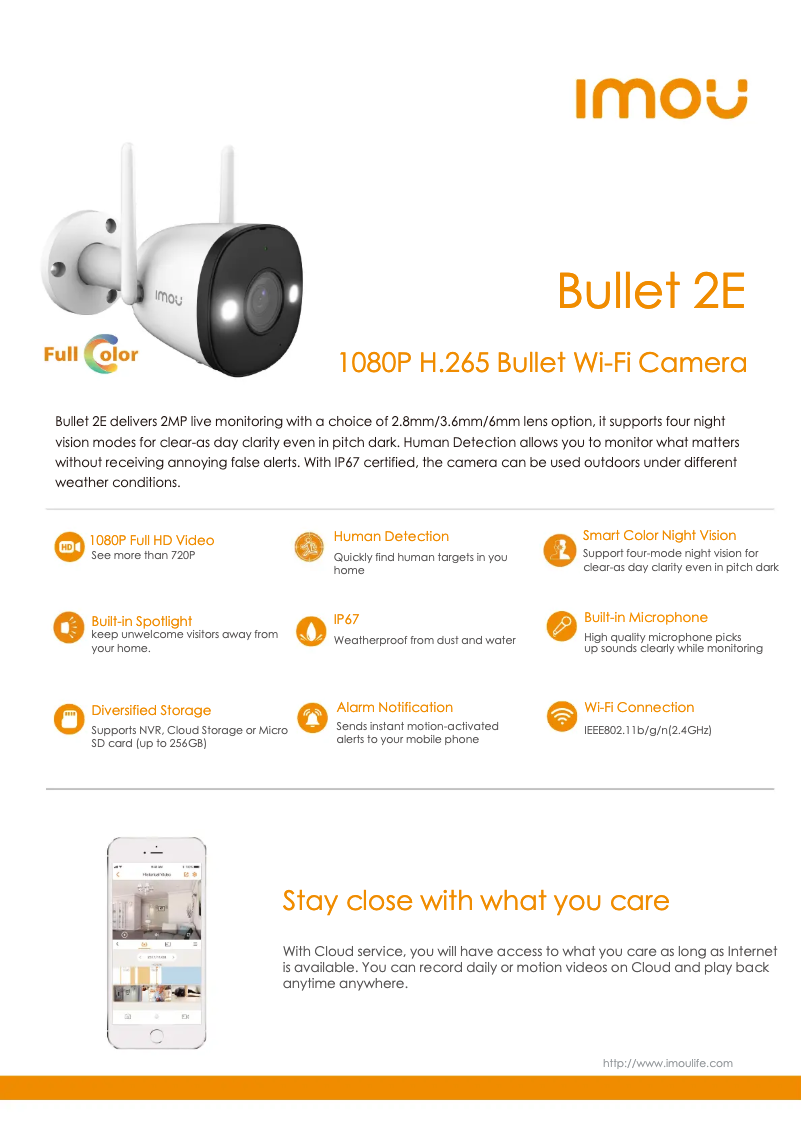 Página 1 del manual Ficha técnica Imou Bullet 2E