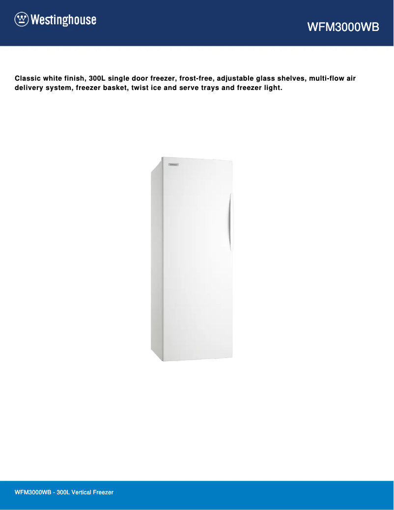Página 1 del manual Ficha técnica Westinghouse WFM3000WB