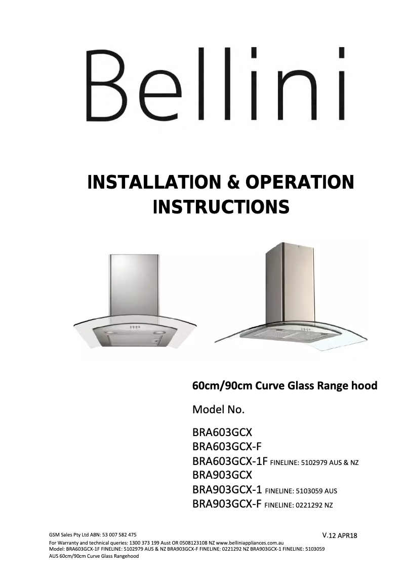 Página 1 del manual Manual de usuario Bellini BRA903GCX-F