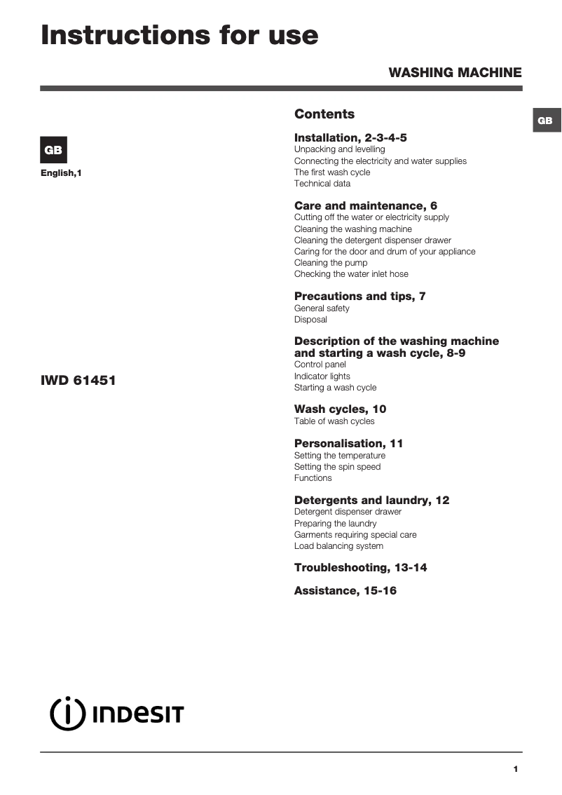 Imagen de la primera página del manual del dispositivo IWD 61451 ECO B UK.T