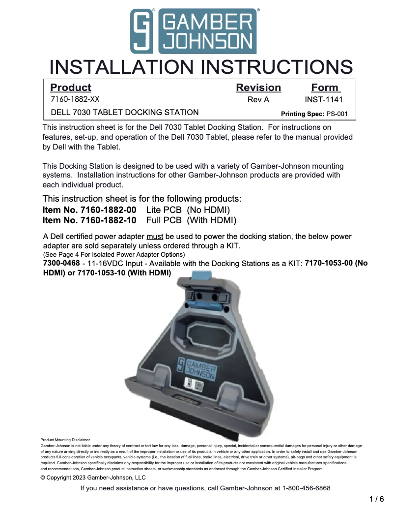 Página 1 del manual Manual de usuario Gamber-Johnson 7160-1882-10