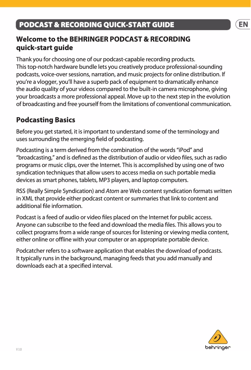 Imagen de la primera página del manual del dispositivo Podcastudio USB