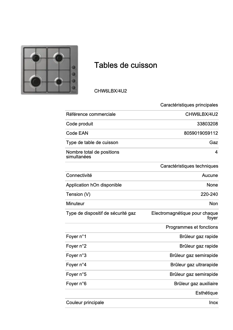 Imagen de la primera página del manual del dispositivo CHW6LBX