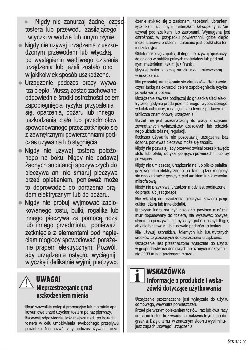 Página 1 del manual Manual de usuario Zelmer ZTS1612W