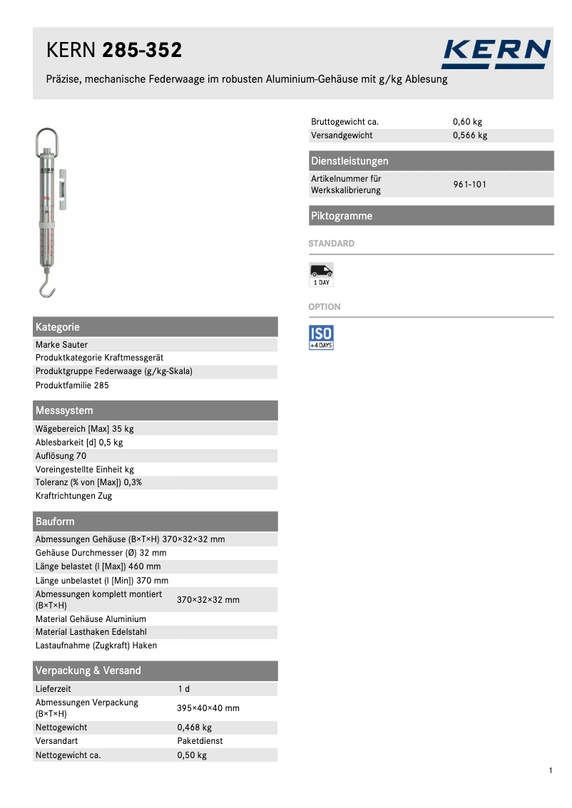 Página 1 del manual Ficha técnica Kern 285-352