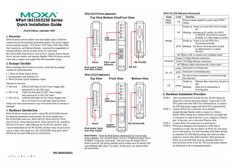 Imagen de la primera página del manual del dispositivo NPort IA-5150I