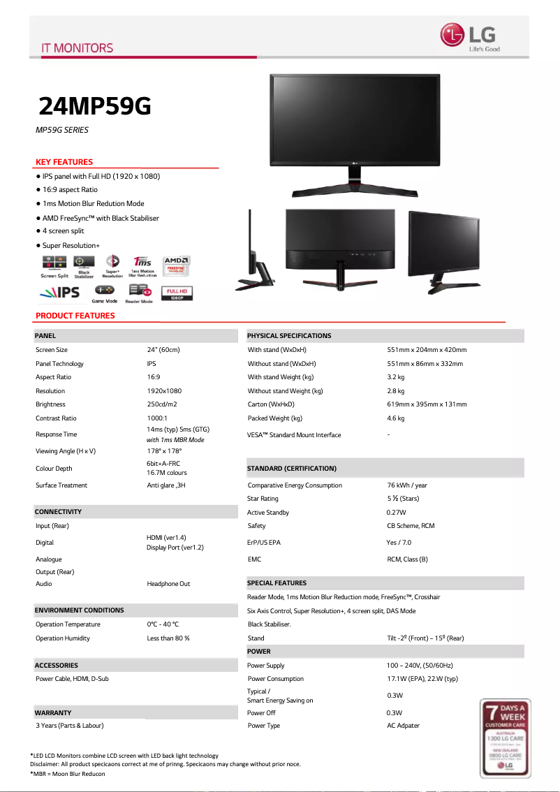 Página nº 1 - Ficha técnica LG 24MP59G-P