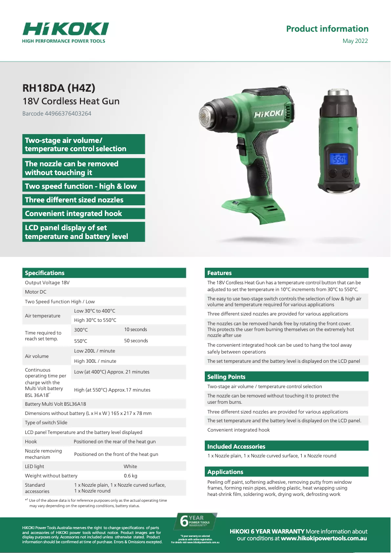 Imagen de la primera página del manual del dispositivo RH18DA