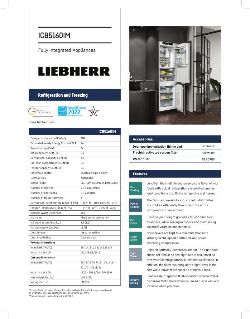 Página 1 del manual Ficha técnica Liebherr ICB5160IM