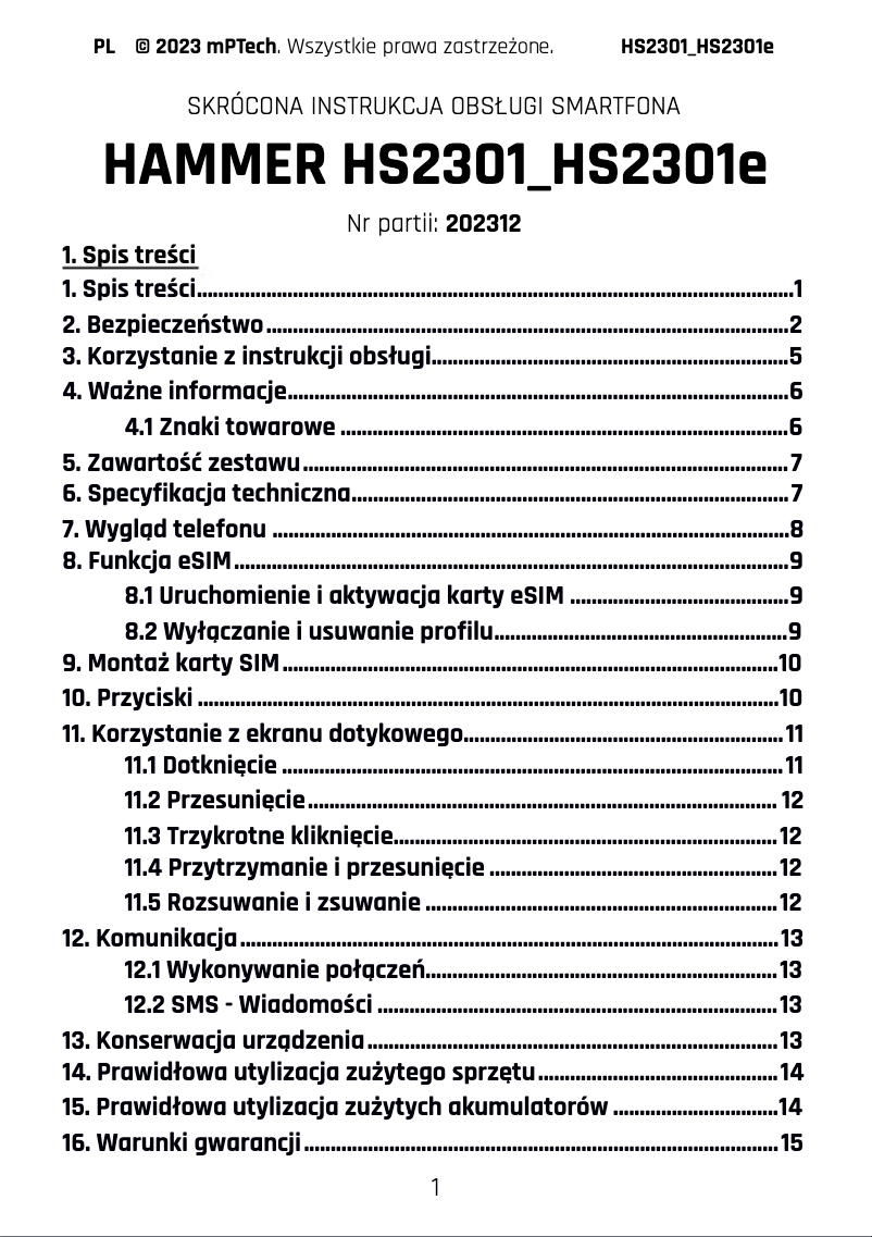 Imagen de la primera página del manual del dispositivo FORCE 5G