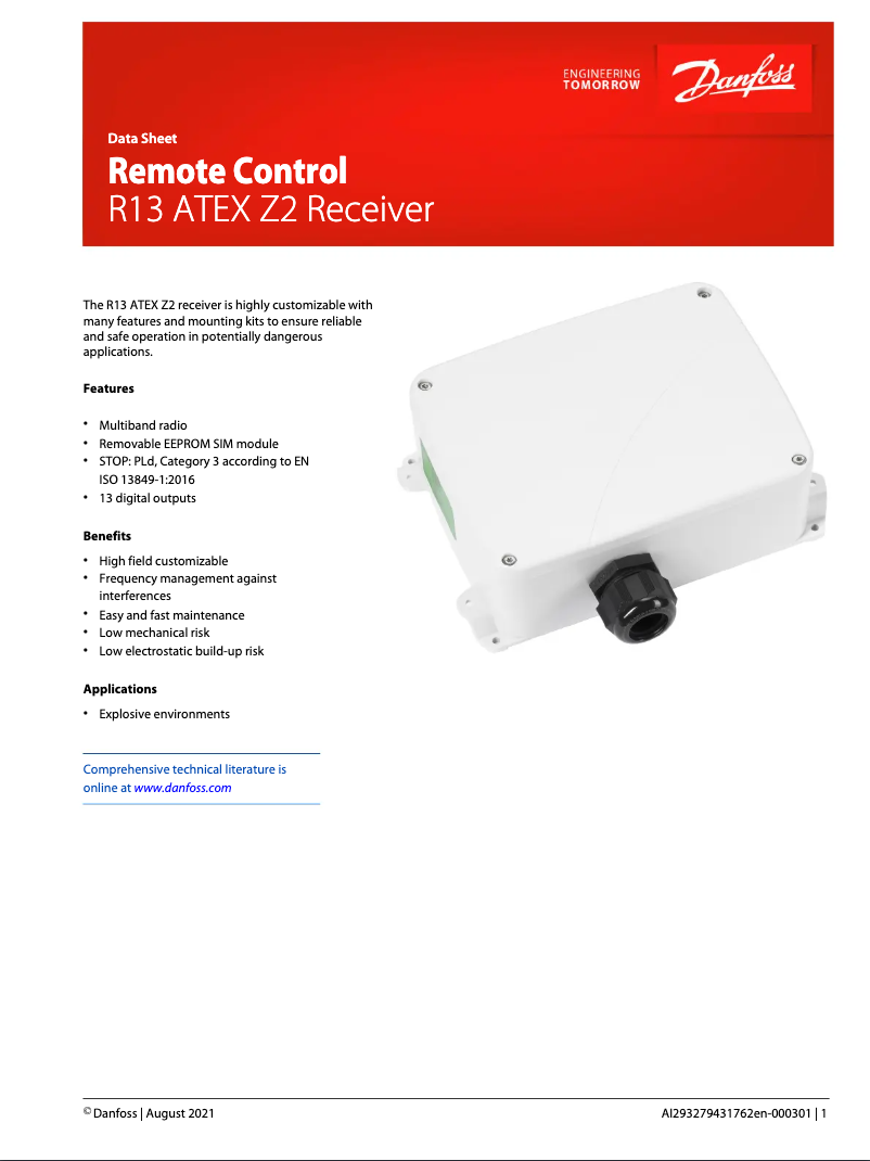 Imagen de la primera página del manual del dispositivo R13 ATEX Z2