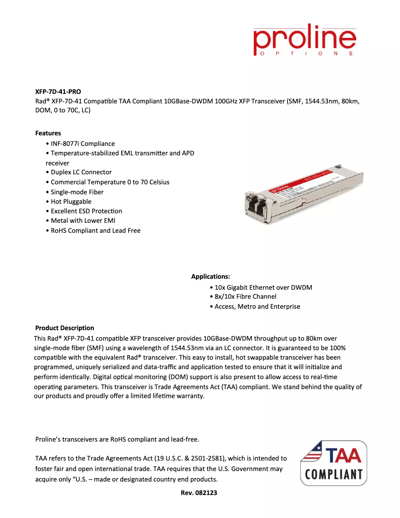Imagen de la primera página del manual del dispositivo XFP-7D-41-PRO