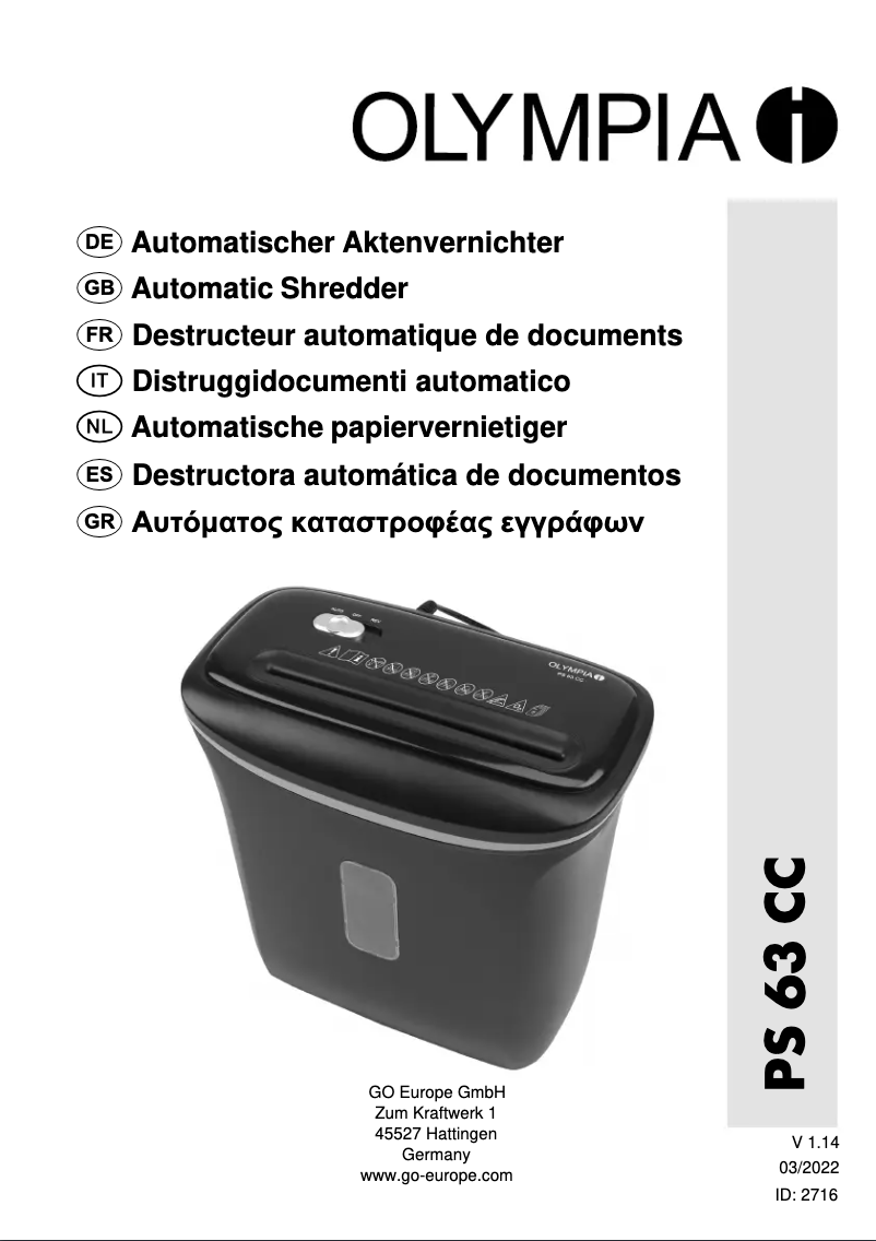 Imagen de la primera página del manual del dispositivo PS 63 CC