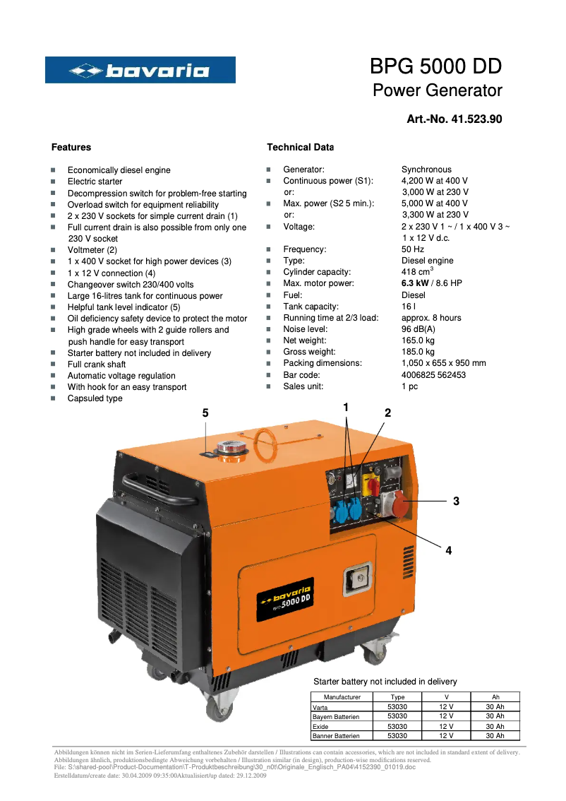 Página nº 1 - Ficha técnica Bavaria BPG 5000 DD
