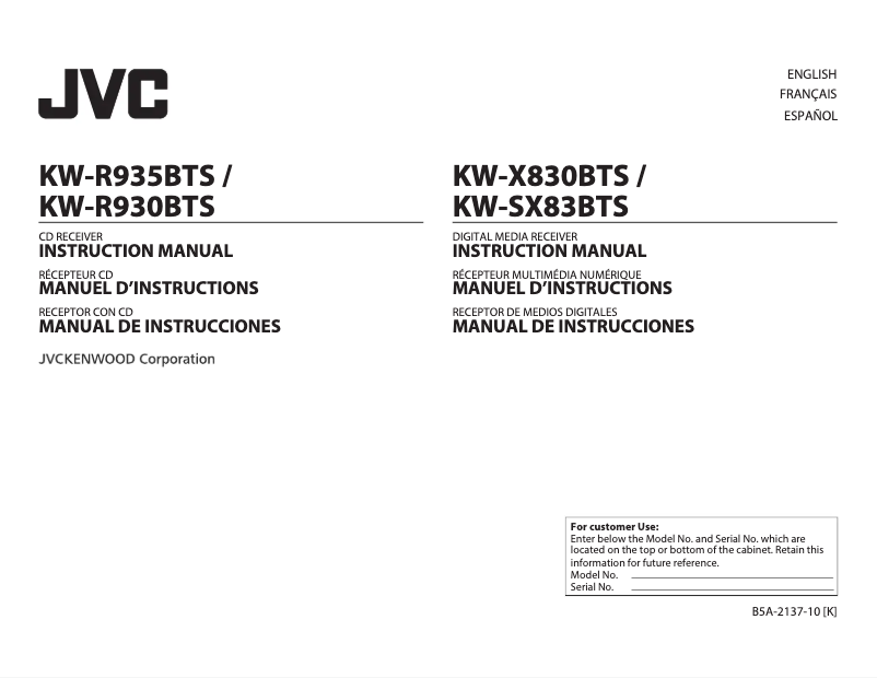 Página nº 1 - Manual de usuario JVC KW-R935BTS