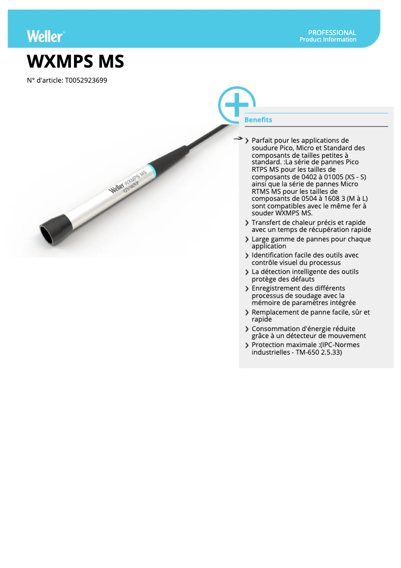 Página 1 del manual Ficha técnica Weller WXMPS MS