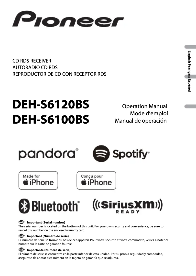 Imagen de la primera página del manual del dispositivo DEH-S6100BS