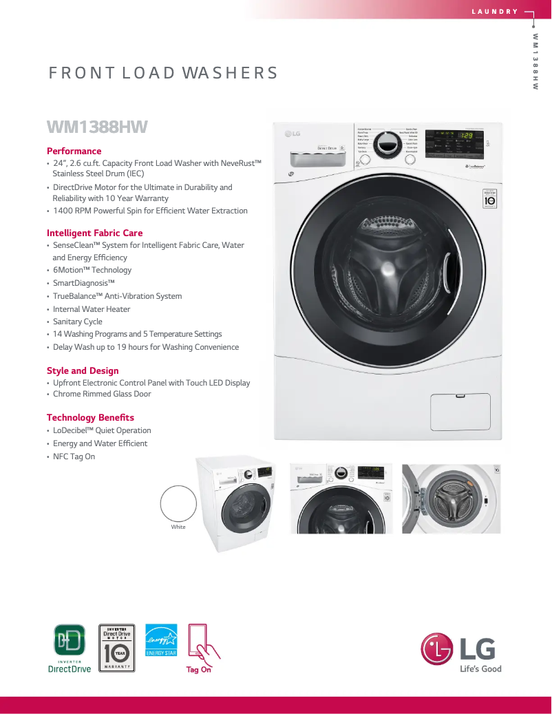 Página 1 del manual Ficha técnica LG WM1388HW