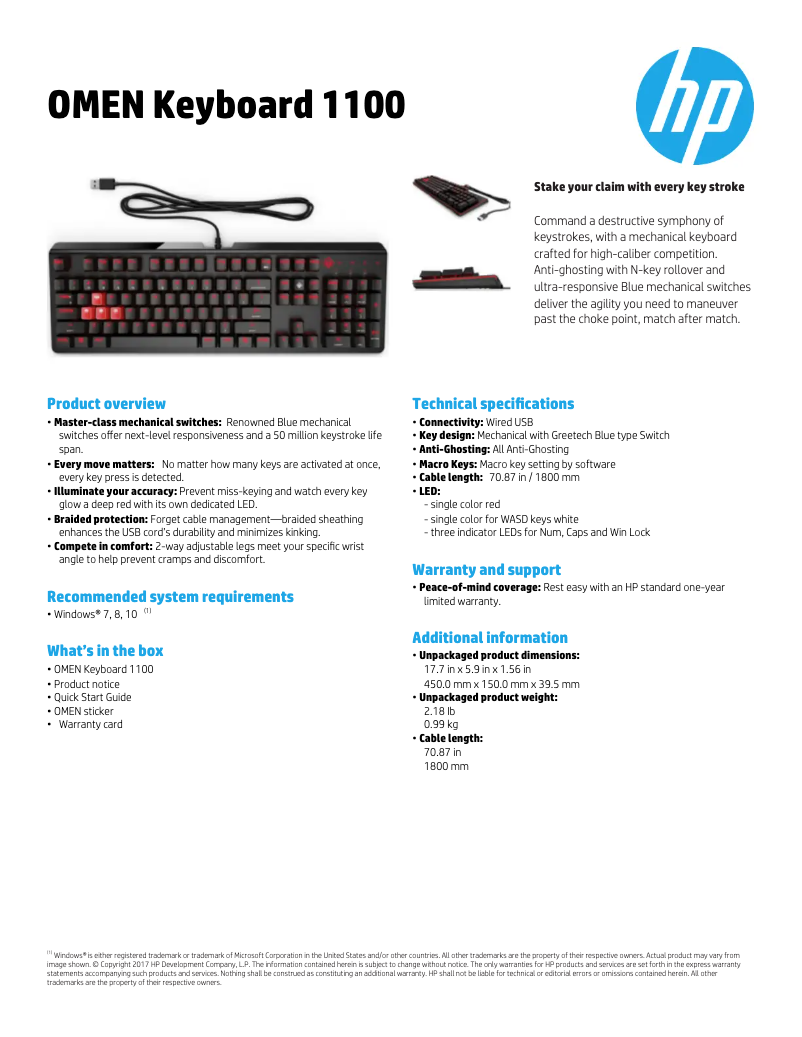 Página 1 del manual Manual de usuario HP Omen Keyboard 1100