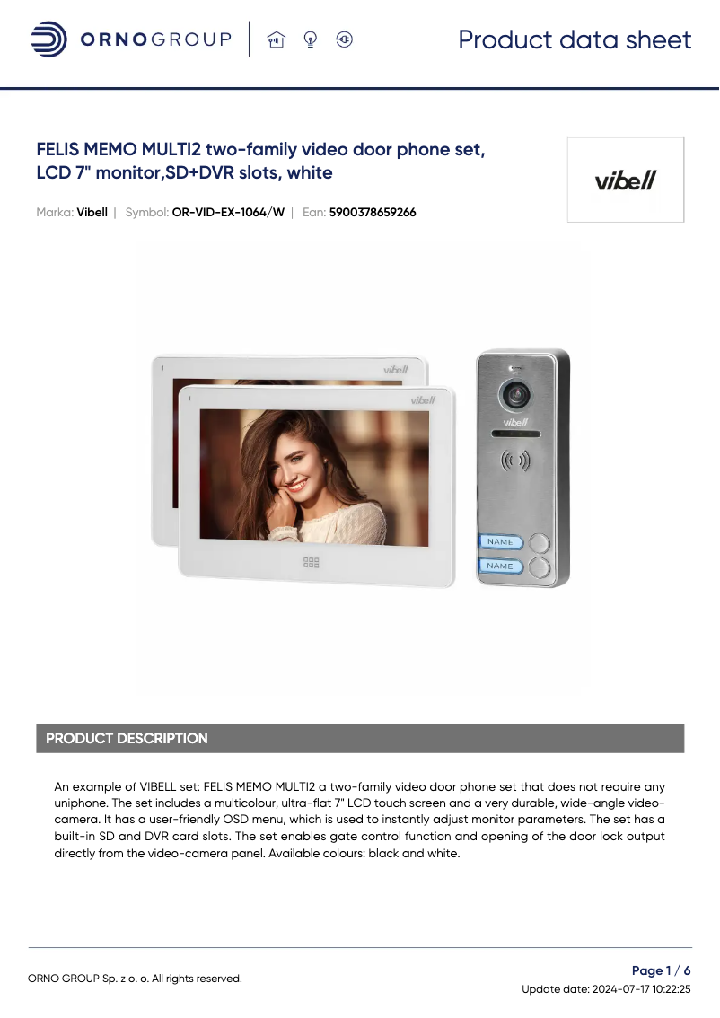 Página 1 del manual Ficha técnica Vibell OR-VID-EX-1064